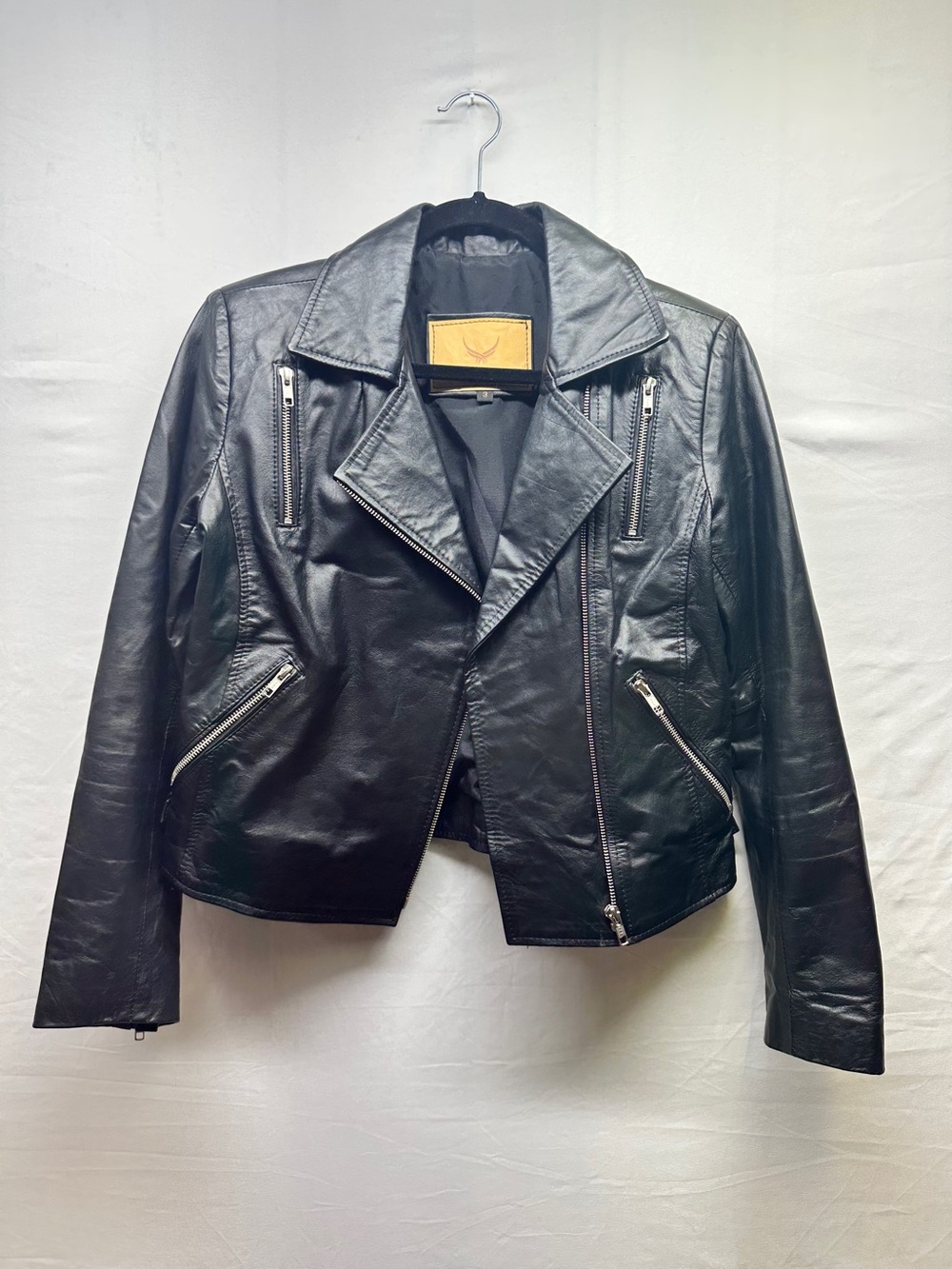 Black Genuine Leather Moto Jacket Classic Zip Front